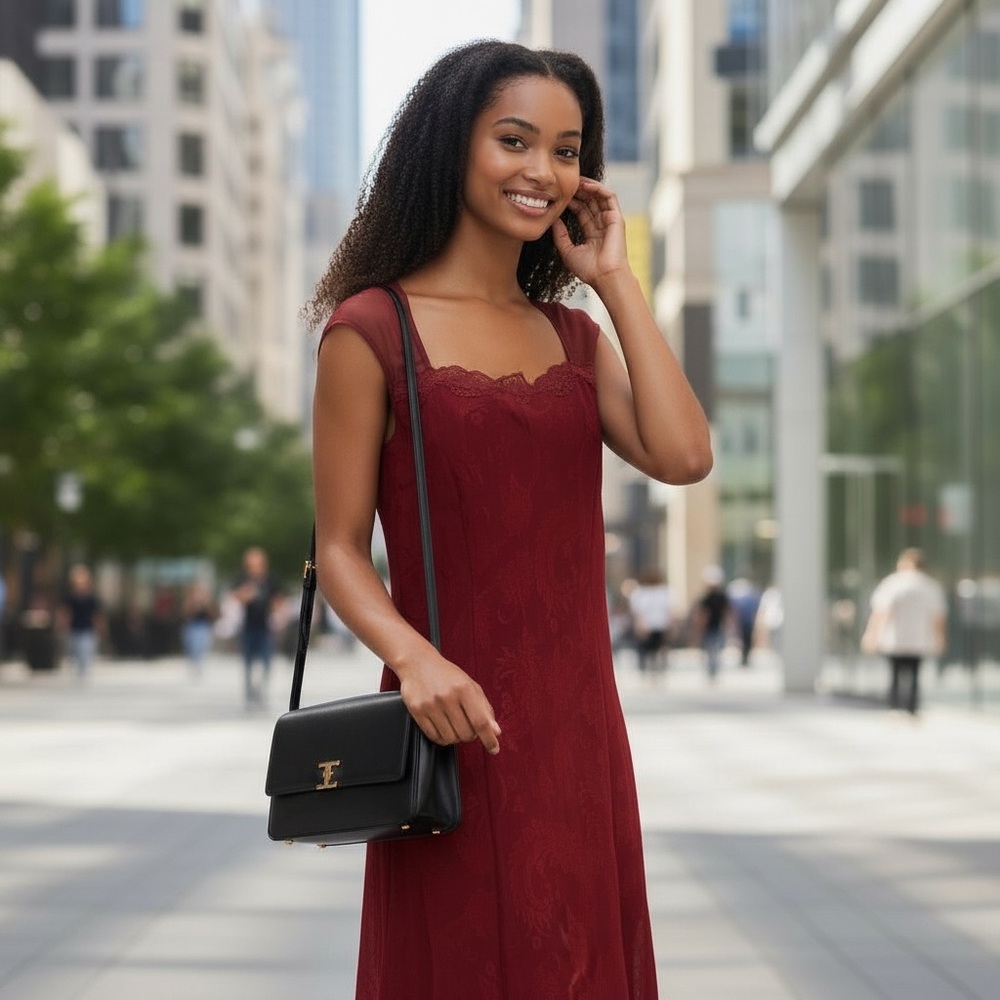 Victoria’s Secret Burgundy Lace Mesh Midi Dress – Elegant fast 📦. Like new